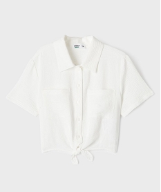 GEMO Chemise manches courtes coupe courte en crêpe froissé fille blanc standard