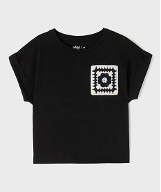 GEMO Tee-shirt manches courtes à revers coupe loose et broderie crochet fille noir standard