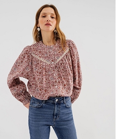 GEMO Blouse ample en voile de coton imprimé femme Rose