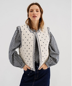 GEMO Blouse en coton avec manches froncées femme Bleu