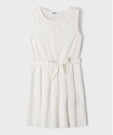 GEMO Robe courte sans manches plissée à ceinture fille blanc standard