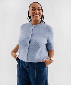 GEMO Gilet manches courtes en maille douillette femme grande taille Bleu