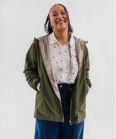 GEMO Blouson déperlant à capuche réversible femme grande taille Vert