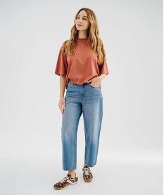 GEMO Jean barrel taille haute coloris délavé femme Bleu