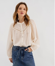 GEMO Blouse fluide à motifs plumetis et fronces femme Beige