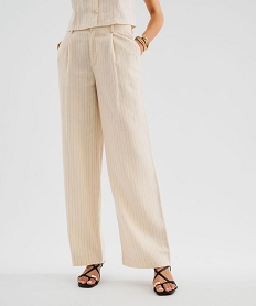 GEMO Pantalon de tailleur en viscose et lin femme Beige