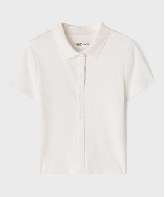 GEMO Polo en maille côtelée avec boutons fantaisie fille blanc standard