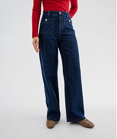 GEMO Jean wide leg taille haute avec poches plaquées femme  - LuluCastagnette Bleu