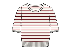 GEMO Pull manches courtes à rayures femme Rouge