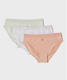 GEMO Culottes en coton stretch à motifs feuillages fille (lot de 3) blanc vif