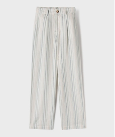GEMO Pantalon large en viscose et lin rayé fille Bleu