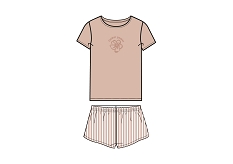 GEMO Pyjashort avec tee-shirt à motif et bas rayé fille Rose