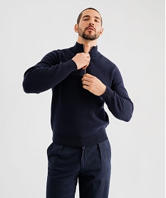 GEMO Pull en coton avec col montant zippé homme Bleu