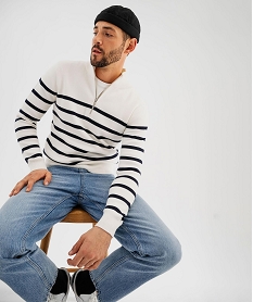 pull en coton avec col montant zippe homme blanc pullsK715401_3