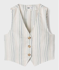 GEMO Gilet de costume sans manches en lin fille Bleu