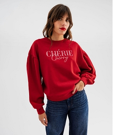 sweat oversize avec manches froncees femme rouge standard sweatsK720701_3