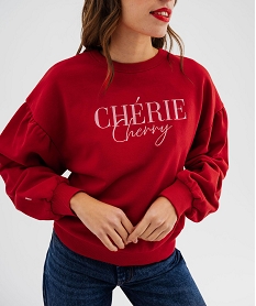 sweat oversize avec manches froncees femme rouge standard sweatsK720701_4