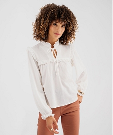 GEMO Blouse manches longues à col V femme blanc standard