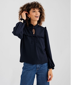 GEMO Blouse manches longues à col V femme Bleu