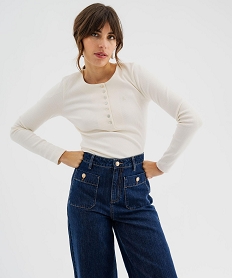 GEMO Tee-shirt manches longues avec col boutonné femme - LuluCastagnette blanc standard