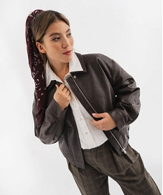 GEMO Blouson court coupe large en cuir imitation femme marron standard