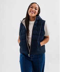 GEMO Doudoune sans manches à capuche réversible femme grande taille Bleu