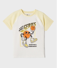 GEMO Tee-shirt manches courtes raglan imprimé basket garçon blanc standard