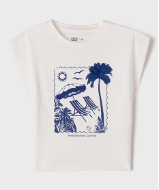 GEMO Tee-shirt manches courtes avec motif poitrine et dos fille blanc standard