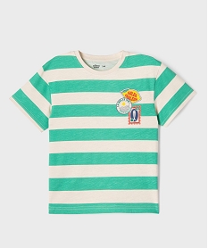 GEMO Tee-shirt manches courtes à rayures et motif garçon Vert