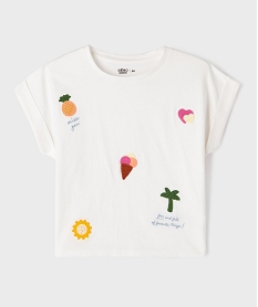 GEMO Tee-shirt manches courtes oversize à motifs brodés fille blanc standard