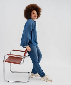 GEMO Blouse en coton aspect denim femme grande taille bleu standard