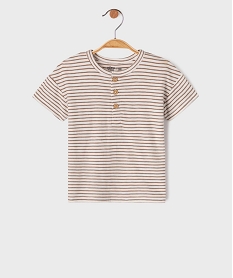 GEMO Tee-shirt rayé à manches courtes et col tunisien bébé garçon Beige