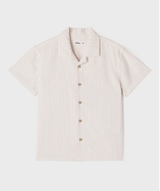 GEMO Chemise rayée à manches courtes en lin et coton garçon Beige