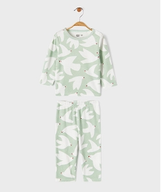 GEMO Pyjama en velours 2 pièces avec motifs oiseaux bébé fille Vert