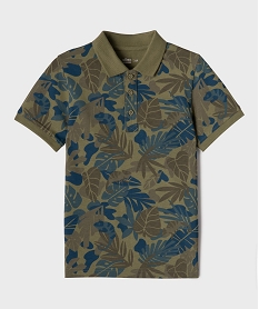 GEMO Polo manches courtes en jersey de coton motif feuillage garçon Vert