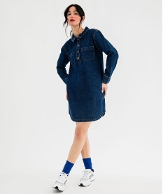 GEMO Robe en jean manches longues col chemise femme bleu standard