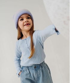 GEMO Tee-shirt manches longues finitions froncées fille Bleu