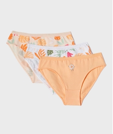 GEMO Culottes en coton stretch à motifs feuillages fille (lot de 3) Orange