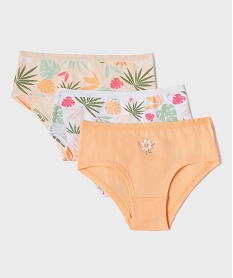 GEMO Shorties en coton stretch à motifs feuillages fille (lot de 3) Orange