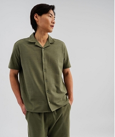 GEMO Chemise manches courtes à col cubain en maille piquée homme kaki standard