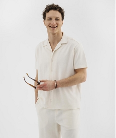 GEMO Chemise manches courtes à col cubain en maille piquée homme Beige