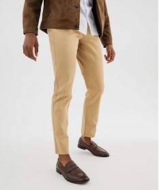 GEMO Pantalon chino coupe slim en toile de coton stretch au coloris unique homme Beige