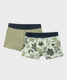 GEMO Boxers en coton stretch uni et imprimé garçon (lot de 2) Vert