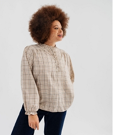 GEMO Blouse à carreaux finitions froncées femme grande taille Beige