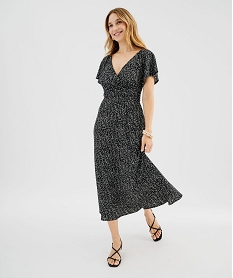 GEMO Robe longue cache-cœur en maille souple femme Noir