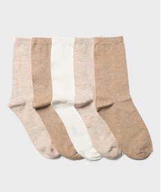 GEMO Chaussettes femme à tige haute en coton (lot de 5) beige standard