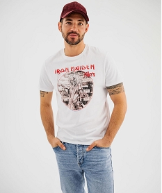 GEMO Tee-shirt manches courtes en coton imprimé homme - Iron Maiden blanc vif