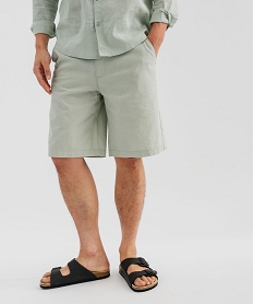GEMO Bermuda en lin et coton coupe regular homme Vert