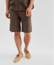 GEMO Bermuda en lin et coton coupe regular homme marron fonce