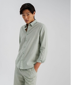GEMO Chemise à manches longues en lin et coton coupe regular homme Vert